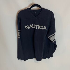 Nautica Men’s Dark Blue V-Neck Jersey Sweater